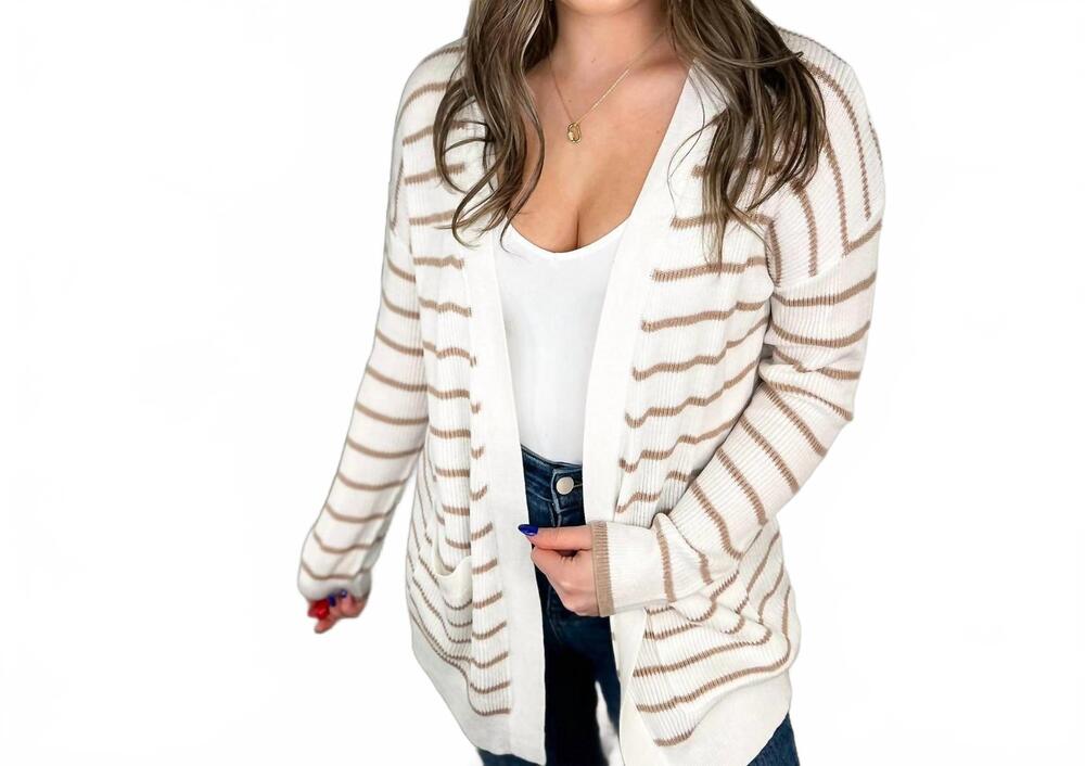 NEW BE COOL knit stripes long sleeve cardigan in brown